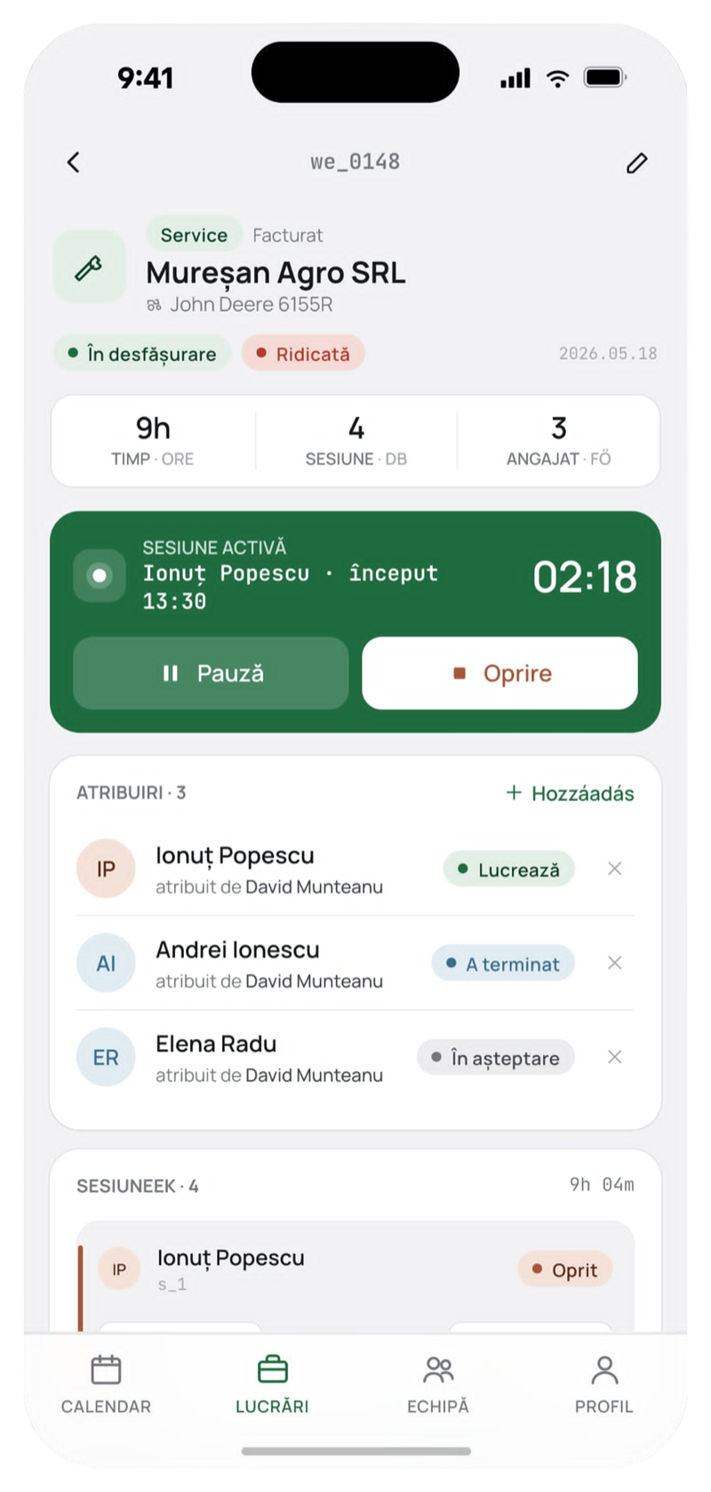 Sesiune de lucru activă, cronometrată în timp real